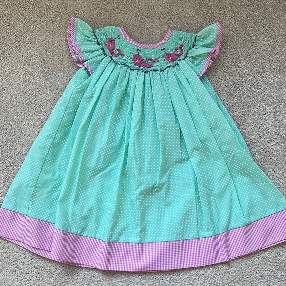 Pink & Green Whale Smocked Dress